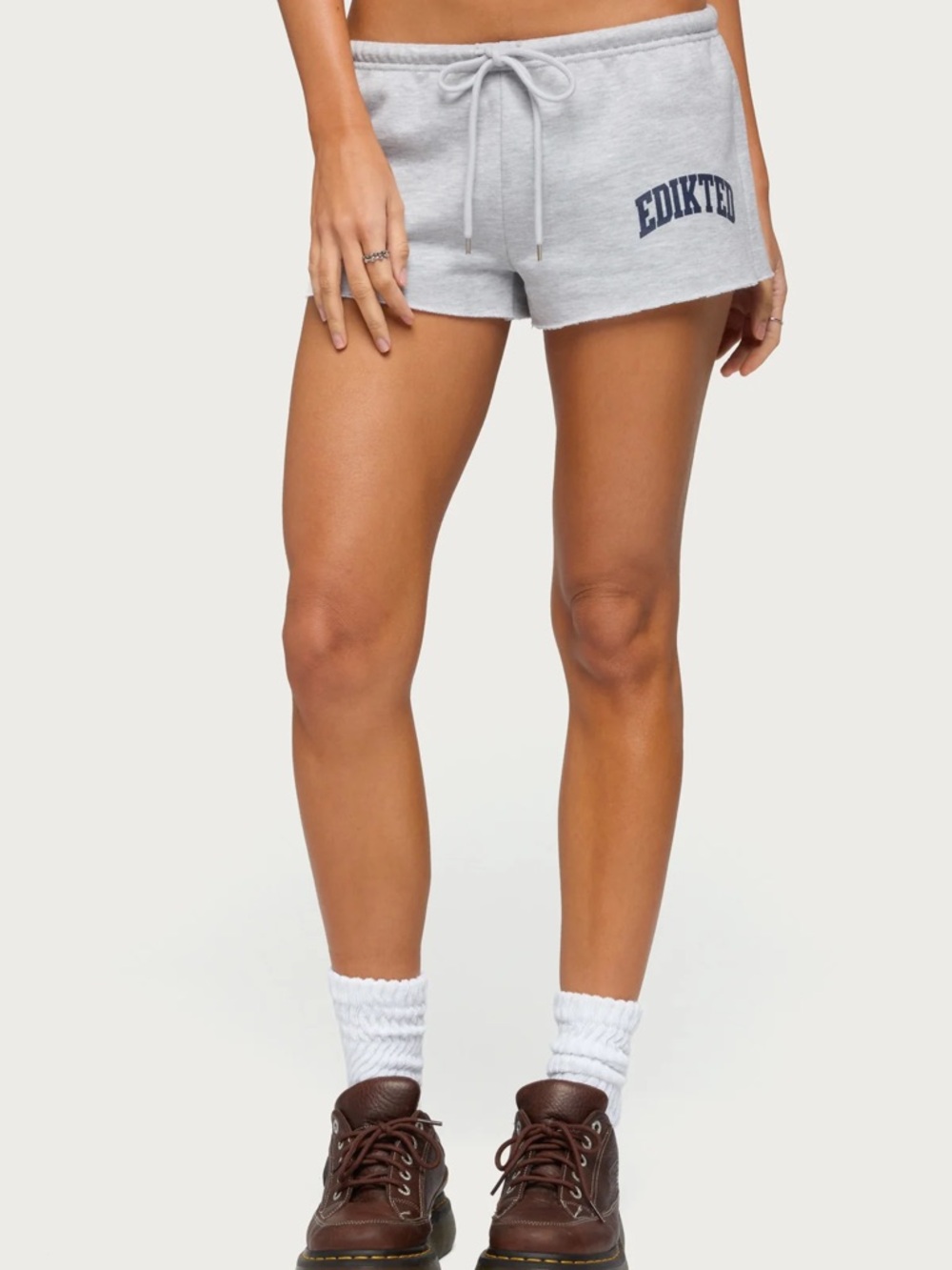 Sporty babe Edikted Light Gray Fleece Shorts with Navy Logo